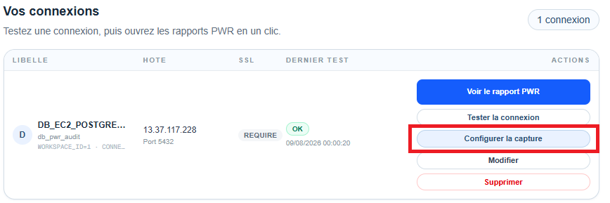 Configure capture button in the PWR connections list