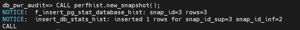 Terminal confirming a new perfhist snapshot was successfully created