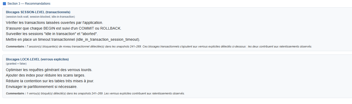 Recommendations generated by PWR for SESSION-LEVEL and LOCK-LEVEL blocking